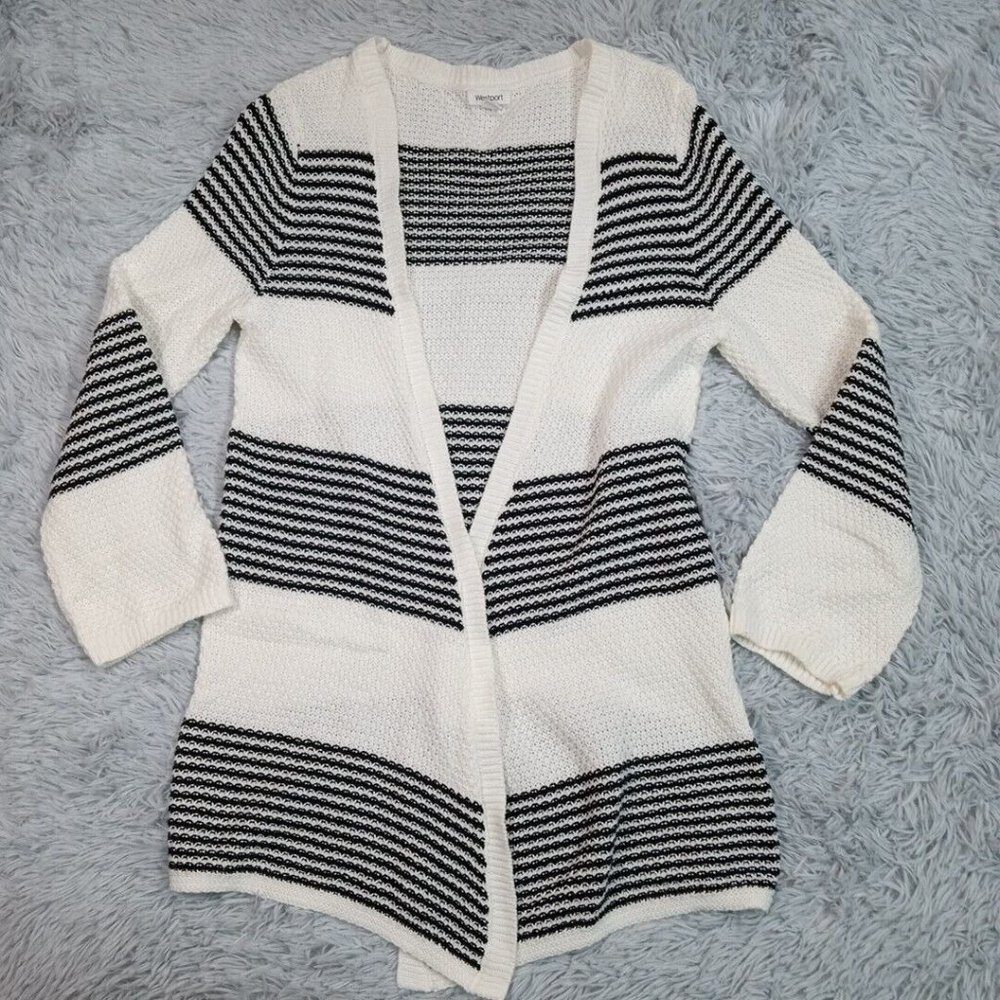 Westport Womens Sweater Cardigan Off White Small Open Front Long Sleeve